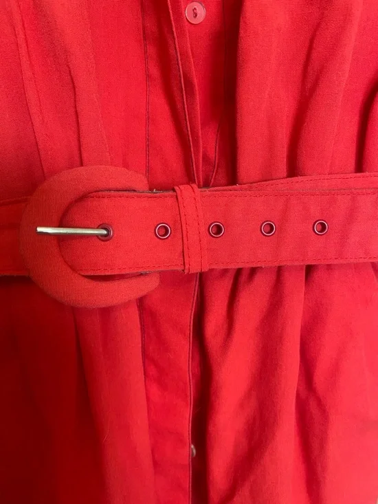 Willie of California Vintage Classic Red Button-Front Shirt Dress with Belt - Picture 2 of 5